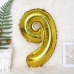 Balon din Folie Embo, Cifra 9, 81 cm, Pentru Aer sau Heliu, Bulk, Auriu - imagine 2