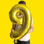 Balon din Folie Embo, Cifra 9, 81 cm, Pentru Aer sau Heliu, Bulk, Auriu - imagine 3