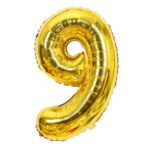 Balon din Folie Embo, Cifra 9, 81 cm, Pentru Aer sau Heliu, Bulk, Auriu