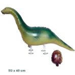 Balon din Folie Metalizata, Embo, Figurina Animata, Model Dinozaur cu Ou, 113x49 cm, Ambalaj Individual, Pai Inclus, Umflare cu Aer sau Heliu, Verde inchis - imagine 2