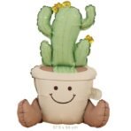 Balon din Folie Metalizata, Embo, Figurina Animata, Model Ghivechi Cactus, 57.5 x 56 cm, Ambalaj Individual, Pai Inclus, Umflare cu Aer sau Heliu, Verde - imagine 2