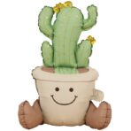 Balon din Folie Metalizata, Embo, Figurina Animata, Model Ghivechi Cactus, 57.5 x 56 cm, Ambalaj Individual, Pai Inclus, Umflare cu Aer sau Heliu, Verde