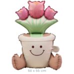 Balon din Folie Metalizata, Embo, Figurina Animata, Model Ghiveci de Flori, 58 x 55 cm, Ambalaj Individual, Pai Inclus, Umflare cu Aer sau Heliu, Roz - imagine 2