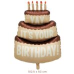 Balon din Folie Metalizata, Embo, Figurina Animata, Model Tort Aniversar, 102.5 x 63 cm, Ambalaj Individual, Pai Inclus, Umflare cu Aer sau Heliu, Maro - imagine 2