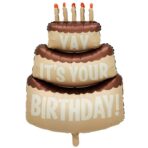 Balon din Folie Metalizata, Embo, Figurina Animata, Model Tort Aniversar, 102.5 x 63 cm, Ambalaj Individual, Pai Inclus, Umflare cu Aer sau Heliu, Maro