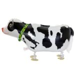 Balon din Folie Metalizata, Embo, Figurina Animata, Model Vacuta, 74x35 cm, Ambalaj Individual, Pai Inclus, Umflare cu Aer sau Heliu, Alb-Negru