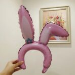 Balon din Folie Metalizata, Embo, Tip Coronita cu Urechi, Model Iepure, Ambalaj Individual, Pai Inclus, Umflare cu Aer sau Heliu, 38 x 45 cm, Roz - imagine 2