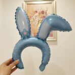 Balon din Folie Metalizata, Embo, Tip Coronita cu Urechi, Model Iepure, Ambalaj Individual, Pai Inclus, Umflare cu Aer sau Heliu, 38 x 45 cm, Albastru - imagine 4