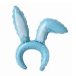 Balon din Folie Metalizata, Embo, Tip Coronita cu Urechi, Model Iepure, Ambalaj Individual, Pai Inclus, Umflare cu Aer sau Heliu, 38 x 45 cm, Albastru