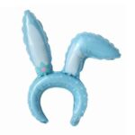 Balon din Folie Metalizata, Embo, Tip Coronita cu Urechi, Model Iepure, Ambalaj Individual, Pai Inclus, Umflare cu Aer sau Heliu, 38 x 45 cm, Albastru