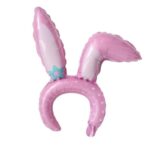 Balon din Folie Metalizata, Embo, Tip Coronita cu Urechi, Model Iepure, Ambalaj Individual, Pai Inclus, Umflare cu Aer sau Heliu, 38 x 45 cm, Roz