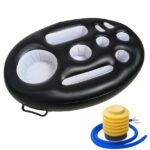 Bar gonflabil/Suport de pahare plutitor, Embo, cu 9 compartimente, pompa inclusa, PVC, Negru, 25x18,5x4 cm