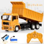 Camion Basculanta Jucarie pentru Copii, Embo, Jucarie Camion Basculanta cu Telecomanda, Jucarie de Constructie, Acumulator cu Incarcare USB, 28 x 13 x 9 cm, Galben - imagine 2