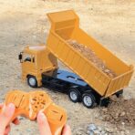 Camion Basculanta Jucarie pentru Copii, Embo, Jucarie Camion Basculanta cu Telecomanda, Jucarie de Constructie, Acumulator cu Incarcare USB, 28 x 13 x 9 cm, Galben - imagine 4