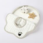 Baveta Tip Floare, Embo, din Bumbac, pentru Copii 0-12 Luni, Rezistenta la apa, 8 Straturi, Model Tricotat cu Panda, 26 x 29 cm, Alb - imagine 4
