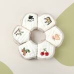 Baveta Tip Floare, Embo, din Bumbac, pentru Copii 0-12 Luni, Rezistenta la apa, 8 Straturi, Model Tricotat cu Panda, 26 x 29 cm, Alb - imagine 6