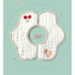 Baveta Tip Floare, Embo, din Bumbac, pentru Copii 0-12 Luni, Rezistenta la apa, 8 Straturi, Model Tricotat cu Cirese, 26 x 29 cm, Alb - imagine 5