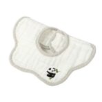 Baveta Tip Floare, Embo, din Bumbac, pentru Copii 0-12 Luni, Rezistenta la apa, 8 Straturi, Model Tricotat cu Panda, 26 x 29 cm, Alb