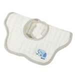 Baveta Tip Floare, Embo, din Bumbac, pentru Copii 0-12 Luni, Rezistenta la apa, 8 Straturi, Model Tricotat cu Elefantel, 26 x 29 cm, Alb