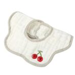 Baveta Tip Floare, Embo, din Bumbac, pentru Copii 0-12 Luni, Rezistenta la apa, 8 Straturi, Model Tricotat cu Cirese, 26 x 29 cm, Alb
