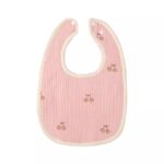 Baveta in Forma de U, Embo, din Bumbac, pentru Copii 0-12 Luni, Rezistenta la Apa, cu Capse, Model cu Cirese, 21x30 cm, Roz