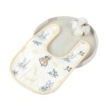 Baveta in Forma de U, Embo, din Bumbac, pentru Copii 0-12 Luni, Rezistenta la Apa, cu Capse, Model cu Iepurasi, 21x30 cm, Bej