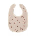 Baveta in Forma de U, Embo, din Bumbac, pentru Copii 0-12 Luni, Rezistenta la Apa, cu Capse, Model cu Inimoare, 21x30 cm, Bej