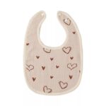 Baveta in Forma de U, Embo, din Bumbac, pentru Copii 0-12 Luni, Rezistenta la Apa, cu Capse, Model cu Inimoare, 21x30 cm, Bej