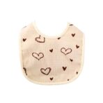 Baveta in Forma de U, Embo, din Bumbac, pentru Copii 0-12 Luni, Rezistenta la Apa, cu Capse, Model cu Inimoare, 21x30 cm, Bej - imagine 5