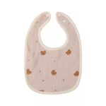 Baveta in Forma de U, Embo, din Bumbac, pentru Copii 0-12 Luni, Rezistenta la Apa, cu Capse, Model cu Ursuleti,  21x30 cm, Bej