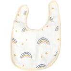 Baveta in Forma de U, Embo, din Bumbac, pentru Copii 0-12 Luni, Rezistenta la Apa, cu Capse, Model Curcubeu, 21x30 cm, Bej - imagine 2