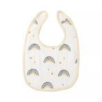 Baveta in Forma de U, Embo, din Bumbac, pentru Copii 0-12 Luni, Rezistenta la Apa, cu Capse, Model Curcubeu, 21x30 cm, Bej