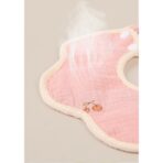 Baveta Tip Floare, Embo, din Bumbac, pentru Copii 0-12 Luni, Rezistenta la apa, cu Capse, Model cu Cirese, 26 x 29 cm, Roz - imagine 2