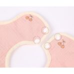 Baveta Tip Floare, Embo, din Bumbac, pentru Copii 0-12 Luni, Rezistenta la apa, cu Capse, Model cu Cirese, 26 x 29 cm, Roz - imagine 3
