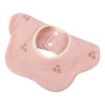 Baveta Tip Floare, Embo, din Bumbac, pentru Copii 0-12 Luni, Rezistenta la apa, cu Capse, Model cu Cirese, 26 x 29 cm, Roz