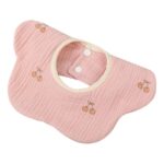 Baveta Tip Floare, Embo, din Bumbac, pentru Copii 0-12 Luni, Rezistenta la apa, cu Capse, Model cu Cirese, 26 x 29 cm, Roz