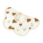 Baveta Tip Floare, Embo, din Bumbac, pentru Copii 0-12 Luni, Rezistenta la apa, cu Capse, Model cu Inimioare, 26 x 29 cm, Maro