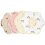 Baveta Tip Floare, Embo, din Bumbac, pentru Copii 0-12 Luni, Rezistenta la apa, cu Capse, Model cu Ursuleti, 26 x 29 cm, Crem - imagine 4