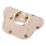 Baveta Tip Floare, Embo, din Bumbac, pentru Copii 0-12 Luni, Rezistenta la apa, cu Capse, Model cu Ursuleti, 26 x 29 cm, Crem