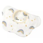 Baveta Tip Floare, Embo, din Bumbac, pentru Copii 0-12 Luni, Rezistenta la apa, cu Capse, Model Curcubeu, 26 x 29 cm, Alb