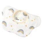 Baveta Tip Floare, Embo, din Bumbac, pentru Copii 0-12 Luni, Rezistenta la apa, cu Capse, Model Curcubeu, 26 x 29 cm, Alb