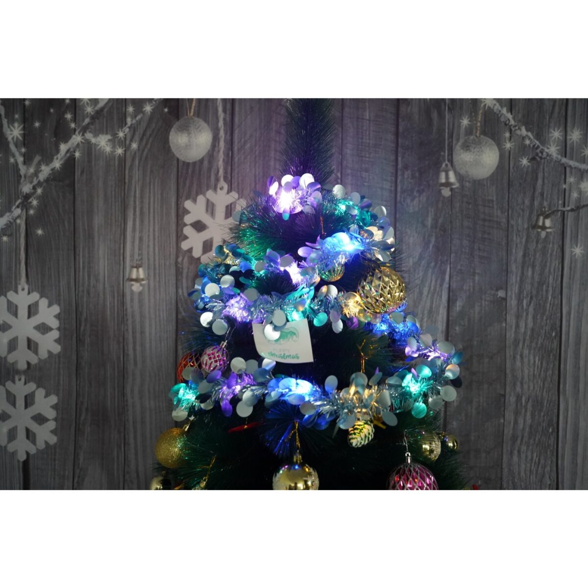 Beteala Craciun cu LED, Albastra, model cu paiete rotunde, 2 m x 5 cm, PVC, Sir, Artificiala, Embo - imagine 2