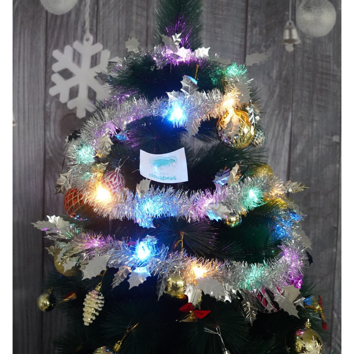 Beteala Craciun cu LED, Argintie, model cu frunze, 2 m x 6 cm, PVC, Sir, Artificiala, Embo - imagine 2