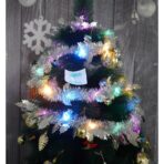 Beteala Craciun cu LED, Argintie, model cu frunze, 2 m x 6 cm, PVC, Sir, Artificiala, Embo - imagine 2