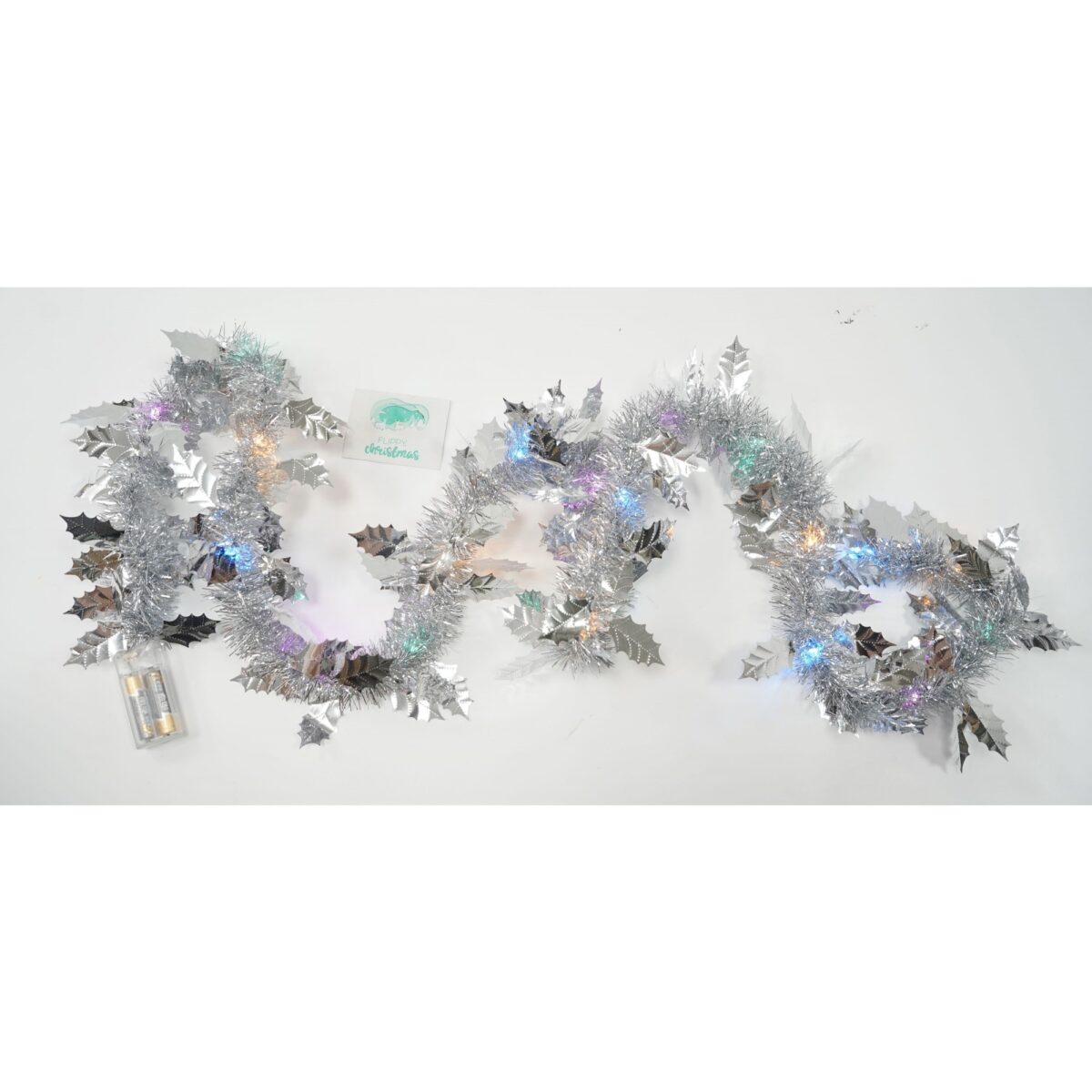 Beteala Craciun cu LED, Argintie, model cu frunze, 2 m x 6 cm, PVC, Sir, Artificiala, Embo - imagine 5