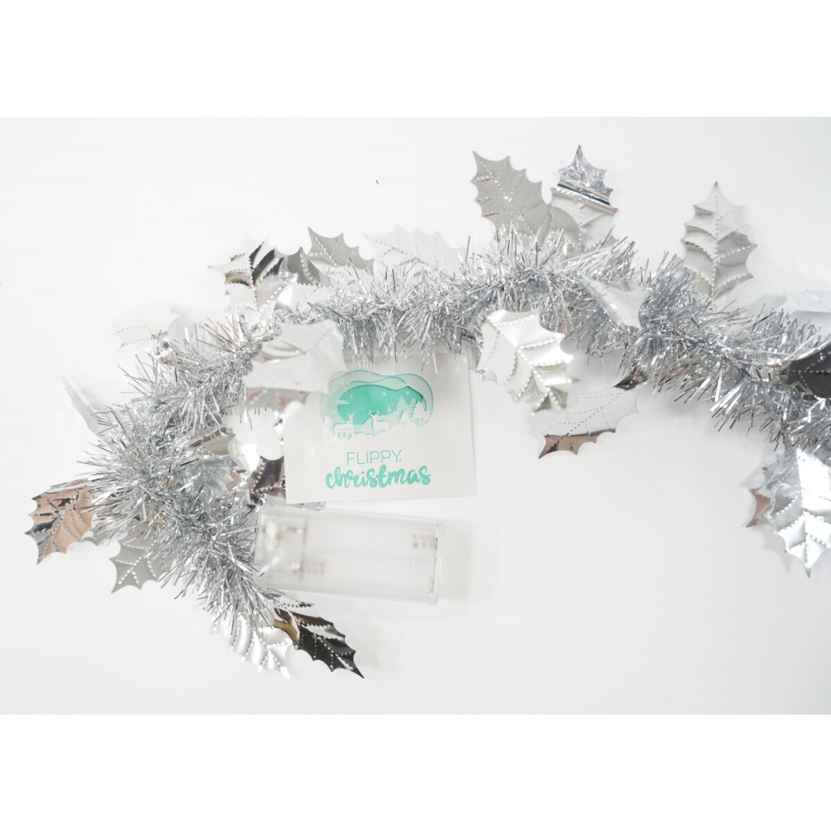 Beteala Craciun cu LED, Argintie, model cu frunze, 2 m x 6 cm, PVC, Sir, Artificiala, Embo - imagine 6