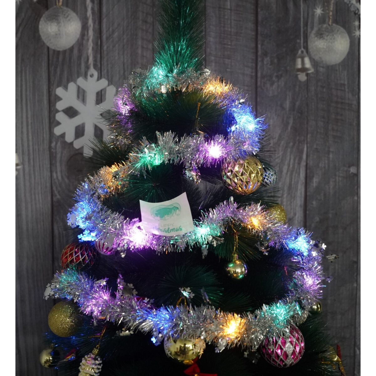 Beteala Craciun cu LED, Argintie, model cu fulgi de nea, 2 m x 5 cm, PVC, Sir, Artificiala, Embo - imagine 2