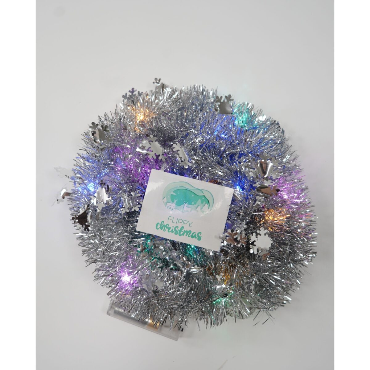 Beteala Craciun cu LED, Argintie, model cu fulgi de nea, 2 m x 5 cm, PVC, Sir, Artificiala, Embo - imagine 4