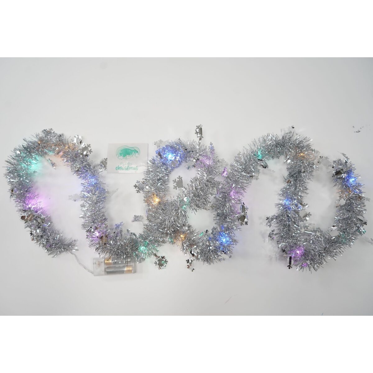 Beteala Craciun cu LED, Argintie, model cu fulgi de nea, 2 m x 5 cm, PVC, Sir, Artificiala, Embo - imagine 5