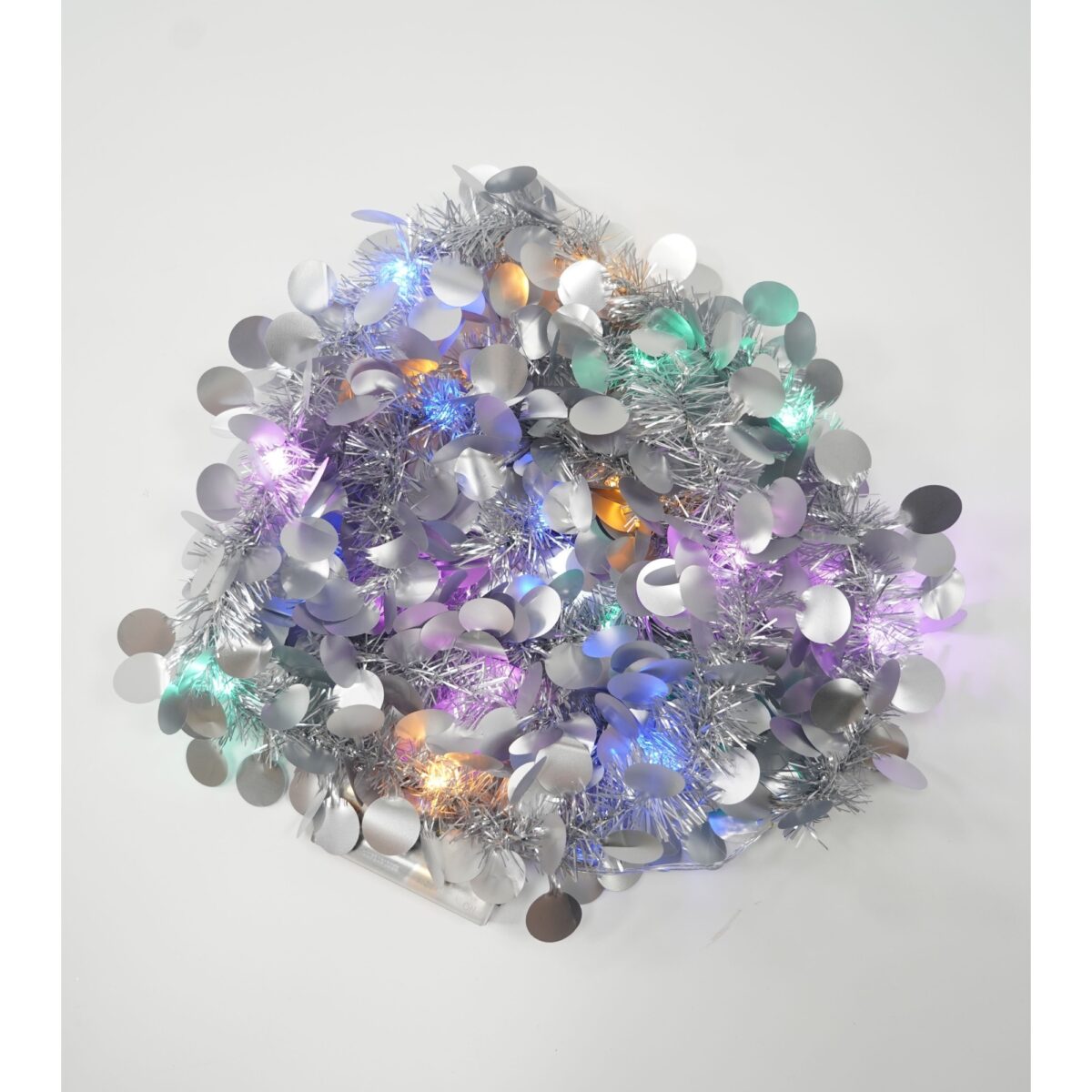 Beteala Craciun cu LED, Argintie, model cu paiete rotunde, 2 m x 5 cm, PVC, Sir, Artificiala, Embo - imagine 4